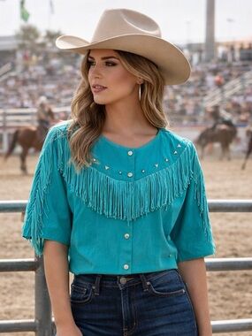 Vintage teal western button up shirt